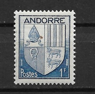 1949 Andorra (French) Sc114 1F Arms MH