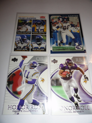 Lot of 4 Minnesota Vikings Cards Daunte Culpepper/Cris Carter/Michael Bennett