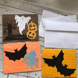 3 Original Halloween Cards and Envelopes, Handmade, Free Mail