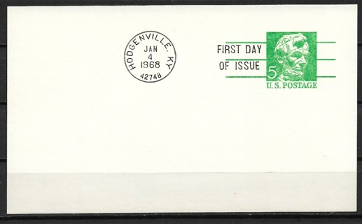 1968 ScUX55 5¢ Abraham Lincoln postal stationary FDC
