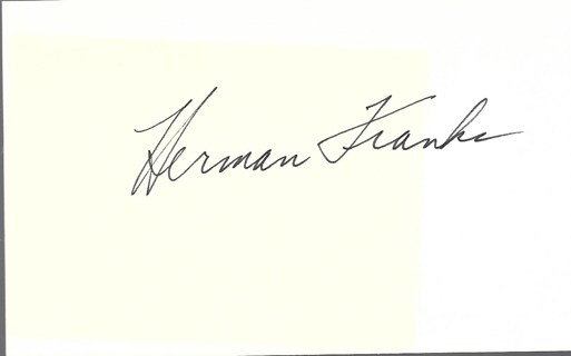 HERMAN FRANKS INDEX CARD SIGNED 1941 WS BROOKLYN DODGERS  1914-2009