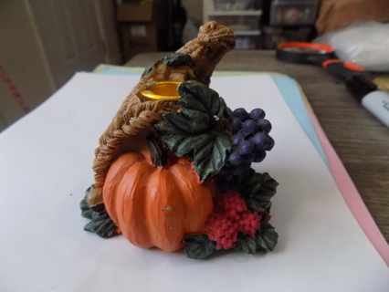 Resin Thanksgiving taper candle holder # 3 pumpkin, grapes, berries horn of pleny