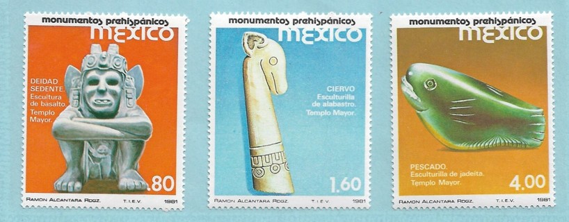 1981 Mexico Sc1248-50 Pre-Hispanic Art MNH C/S of 3