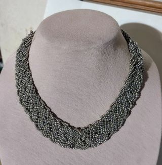 Vintage Beaded Collar Multi Strand Silver Tone Necklace