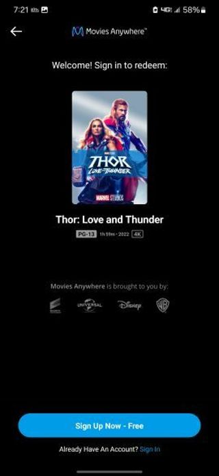 Thor 4 Digital 4K movie code MA/VUDU/iTunes