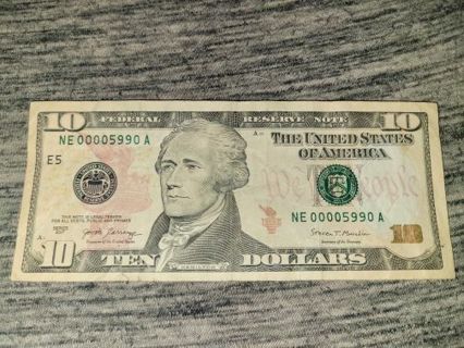 Series 2017 $10 Fancy Serial Number Note. (Trinary with super low serial number)