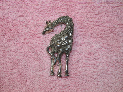 Silver Giraffe Brooch Pin with rhinestones
