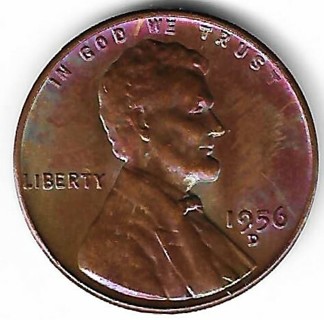 1956-D Lincoln Wheat Penny Toned