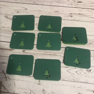 8 Handmade Foldover Christmas Tags with Tree Cutouts, Free Mail 