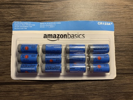 AMAZON BASICS CR123A LITHIUM BATTERIES~PACK OF 12~NEW/SEALED~FREE SHIPPING