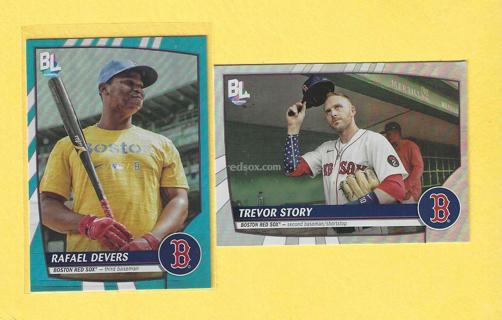 2023 Topps Big League Rafael Devers Blue Rainbow + Trevor Story Rainbow Insert Red Sox Baseball Card