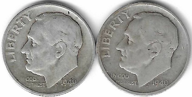 Vintage 1949 Roosevelt Dimes 90% Silver U.S. 10 Cent Coins