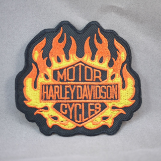 (1) HD Harley Davidson IRON ON PATCH Motor Cycles Fabric Patch Biker jacket orange black motorbike 