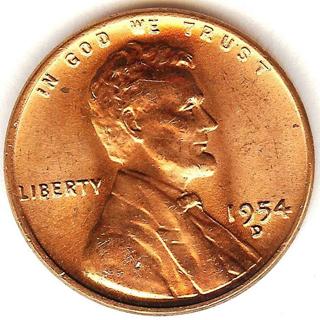 BU RED 1954-D LINCOLN WHEAT CENT From OBW