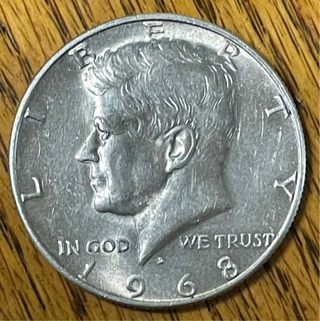 1968 D Silver Kennedy Half Dollar About Uncirculated 40% Silver 