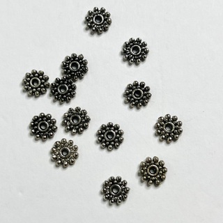 Silver Flower Sun Flat Round Spacer Beads 