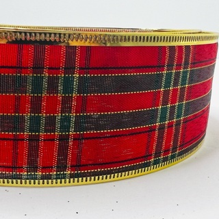 Red Green Gold Plaid Christmas 2” Wire Edge Ribbon 