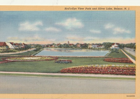 Vintage Unused Postcard: Linen: (or): Linen: New Jersey: Park & Silver Lake, Belmar