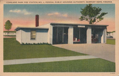 Vintage Unused Postcard: Linen: Copeland Park Fire Station No 1, Newport News, VA