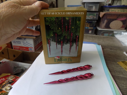 Dillard's set of 60 wine colored icicle ornaments in original box