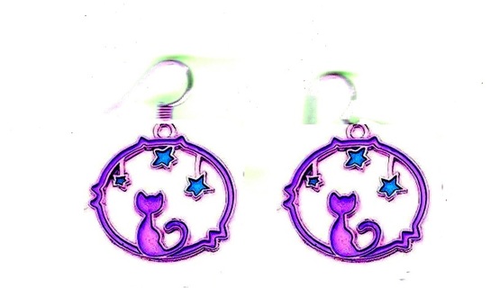 GP ENAMEL PURPLE CAT AND STARS EARRINGS #3 (PLEASE READ DESCRIPTION)