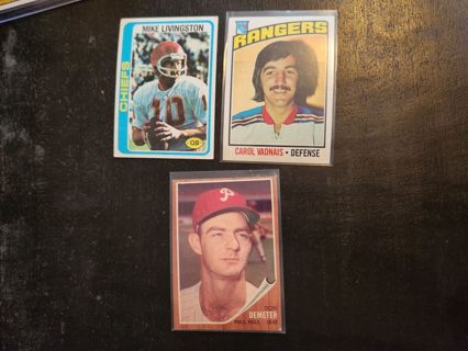 3 card mixed sport vintage lot, 1962, 1977, 1978