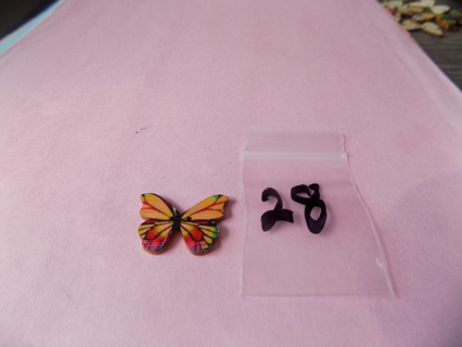 Wood butterfly button # 28 light orange,pink