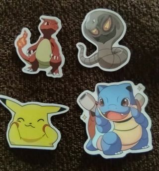 4 Pokemon stickers,Pikachu, Arbok, Chibidex,Charmeleon