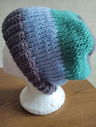 Hand Crocheted Tunisian Stitch Striped Hat