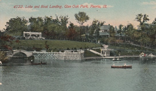 Vintage Used Postcard: Y: Lake & Boat Landing, Glen Oak Park, Peoria, IL