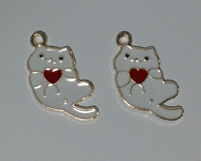 2 New Cat Shaped Charms, Gold Tone for DIY jewelry, bracelets, earrings.