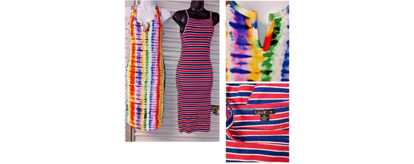 2 COLORFUL STRETCHY DRESSES - WOMEN SIZE MEDIUM *Mint Condition*