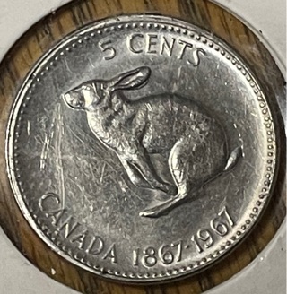 1967 Canada 5 Cent Commemorative Coin RABBIT AU