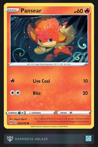 2020 Pokémon "Pansear" #026/189 Card