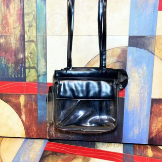 VINTAGE 90s CLEAR TRANSPARENT PURSE SHOULDER BAG TOTE TRAVEL SEE THROUGH LEATHER