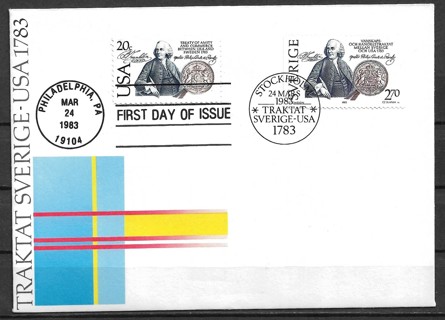1982 US Sc2036 & Sweden Sc1453 Sweden-US Relations joint issue FDC