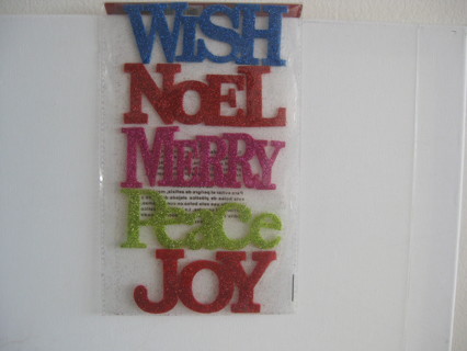 Christmas glittery foam stickers, 5 pcs. NIP, WISH< NOEL< MERRY< PEACE< JOY