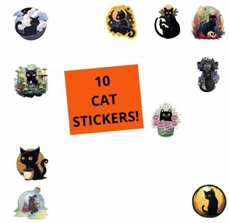 ⭐NEW⭐(10) 1" BLACK CAT STICKERS!