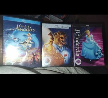 3 Brand New Disney Dvds Aladdin,Cinderella and beauty and the beast Movies