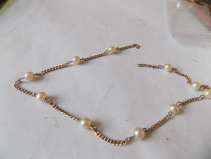 13 inch long goldtone chain with 10 white pearl beads for jewelry making