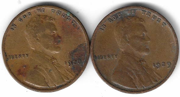 1928 and 1929 Lincoln Wheat Pennies