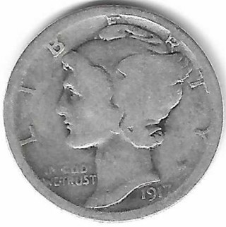 Antique 1917-S Mercury Dime 90% Silver U.S. 10 Cent Coin