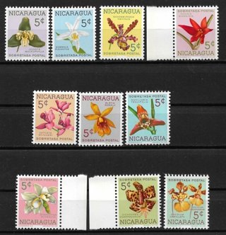 1962 Nicaragua ScRA66-75 complete Orchid Tax set MNH