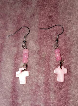 Pink shell cross charm bead hook Earrings new