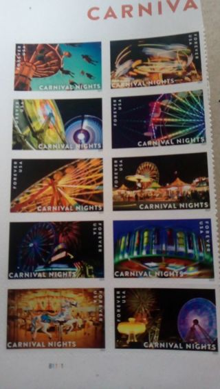 10- FOREVER US POSTAGE STAMPS.. CARNIVAL NIGHTS