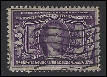 1904 USA Monroe 3c stamp, U/F, sm flaw, Scott 325, CV $16.20