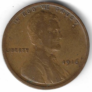 1916 Lincoln Wheat Penny U.S. One Cent Coin