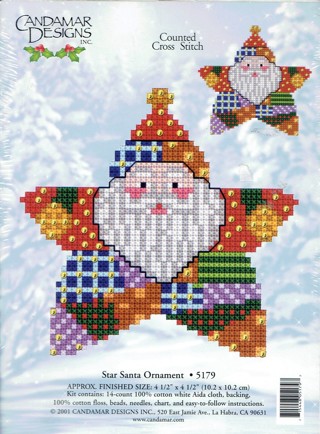 Star Santa Claus Christmas Ornament Counted Cross Stitch *NEW* Sealed