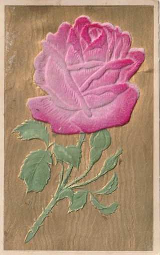 Vintage Used Postcard: (q) 1910 Pink, Red Rose (fabric)