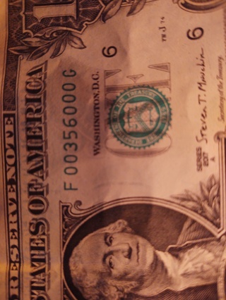  $1 US DOLLAR BILLSuper low serial numbER  LOTS OF 0'Ser